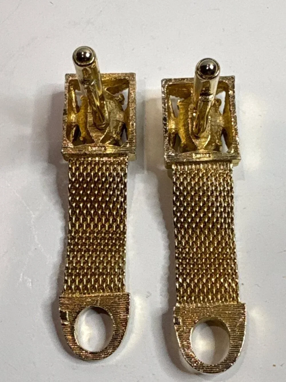 Vintage Swank Gold Mesh Wrap Cufflinks December Birthstone Blue Zircon MCM Box